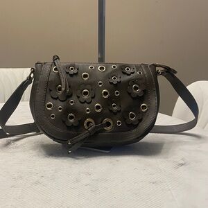 Floral Embellished Black Crossbody Bag
